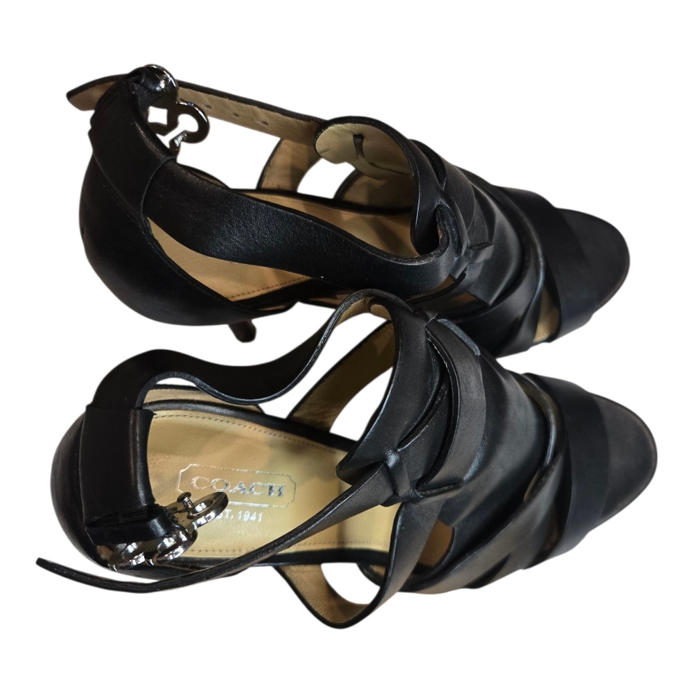 Coach Black Leather Beautiful Women's Heels With Logo Fit Good  Sz 7.5 B